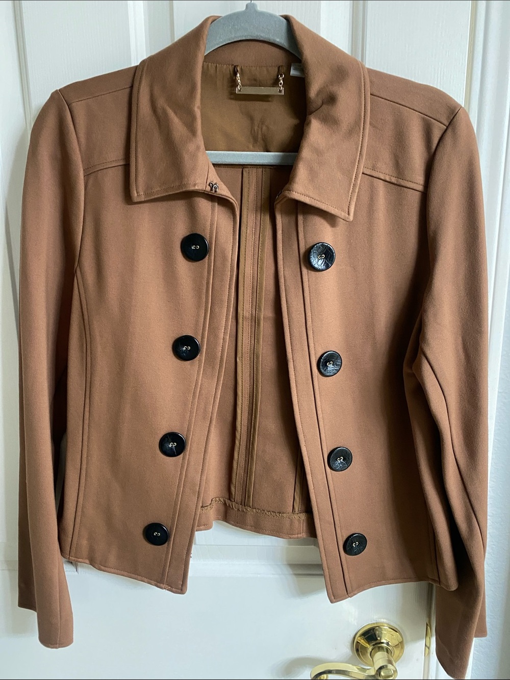 T Tahari Camel Brown Double-Breasted Button Blazer